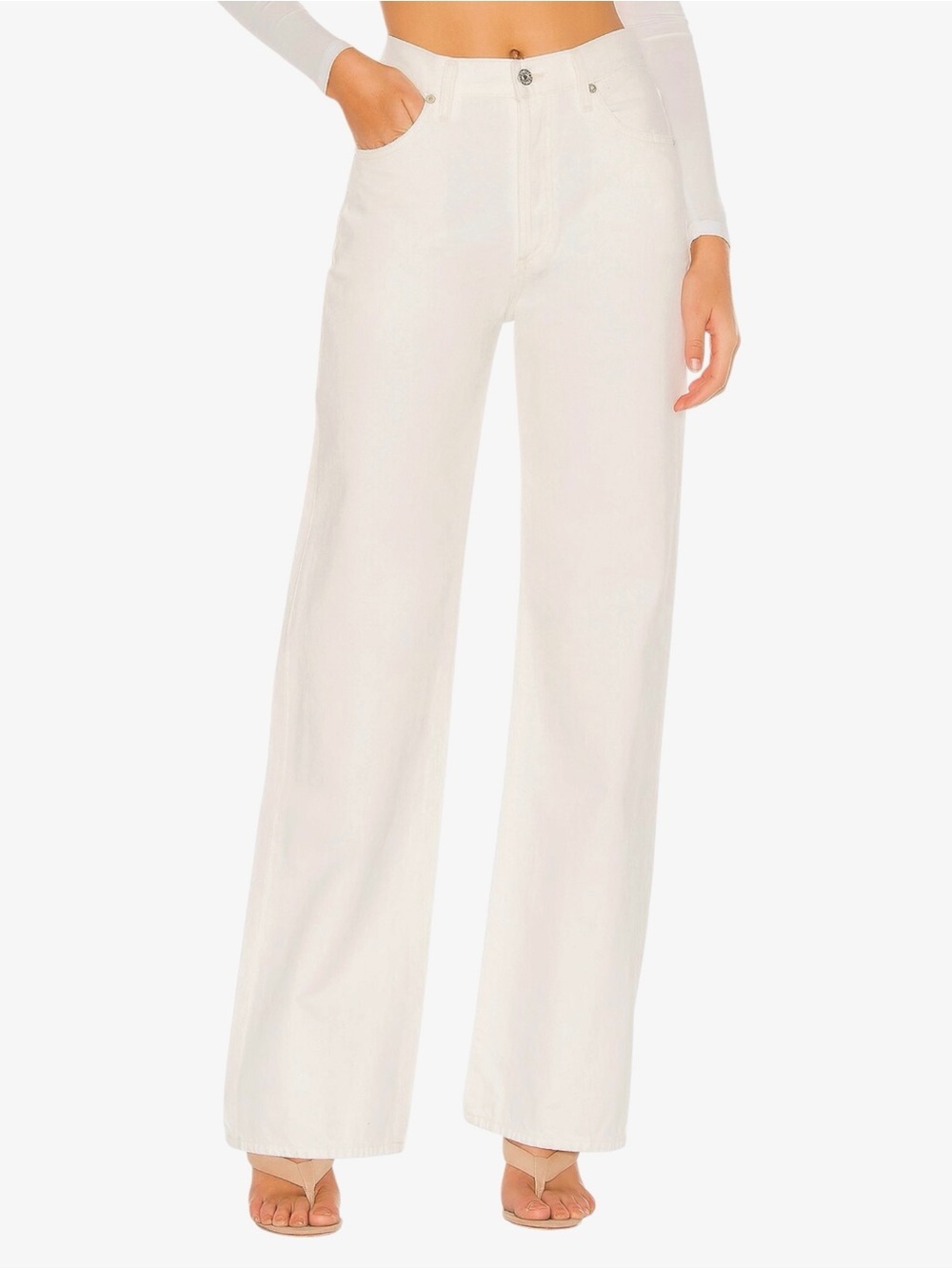 Citizens of Humanity Annina High-Rise Wide-Leg Trouser Jeans Cream Denim Sz 32